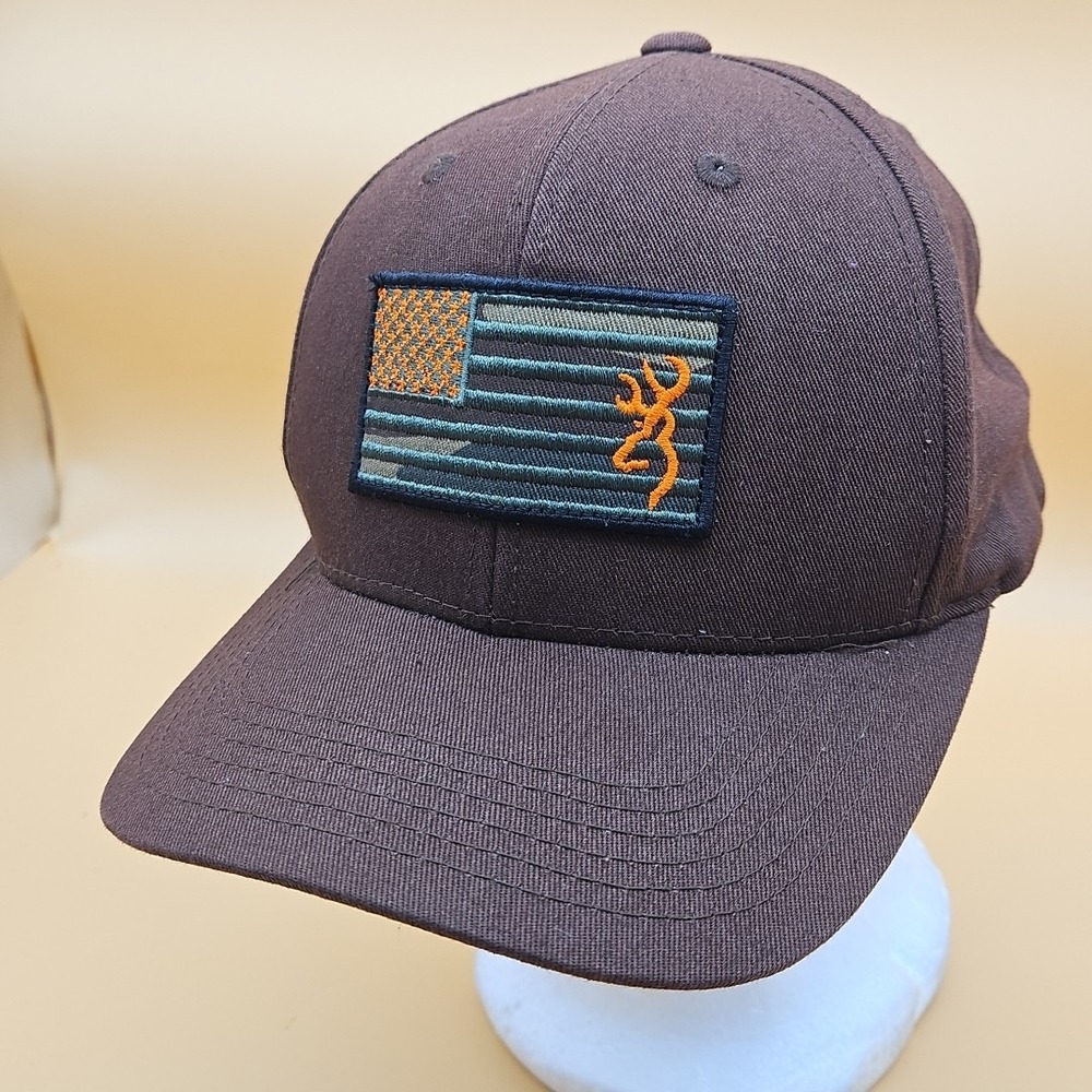 Browning Liberty Wax Hat Cap Brown Hunting American Flag Deer Snapback Orange - Picture 1 of 7